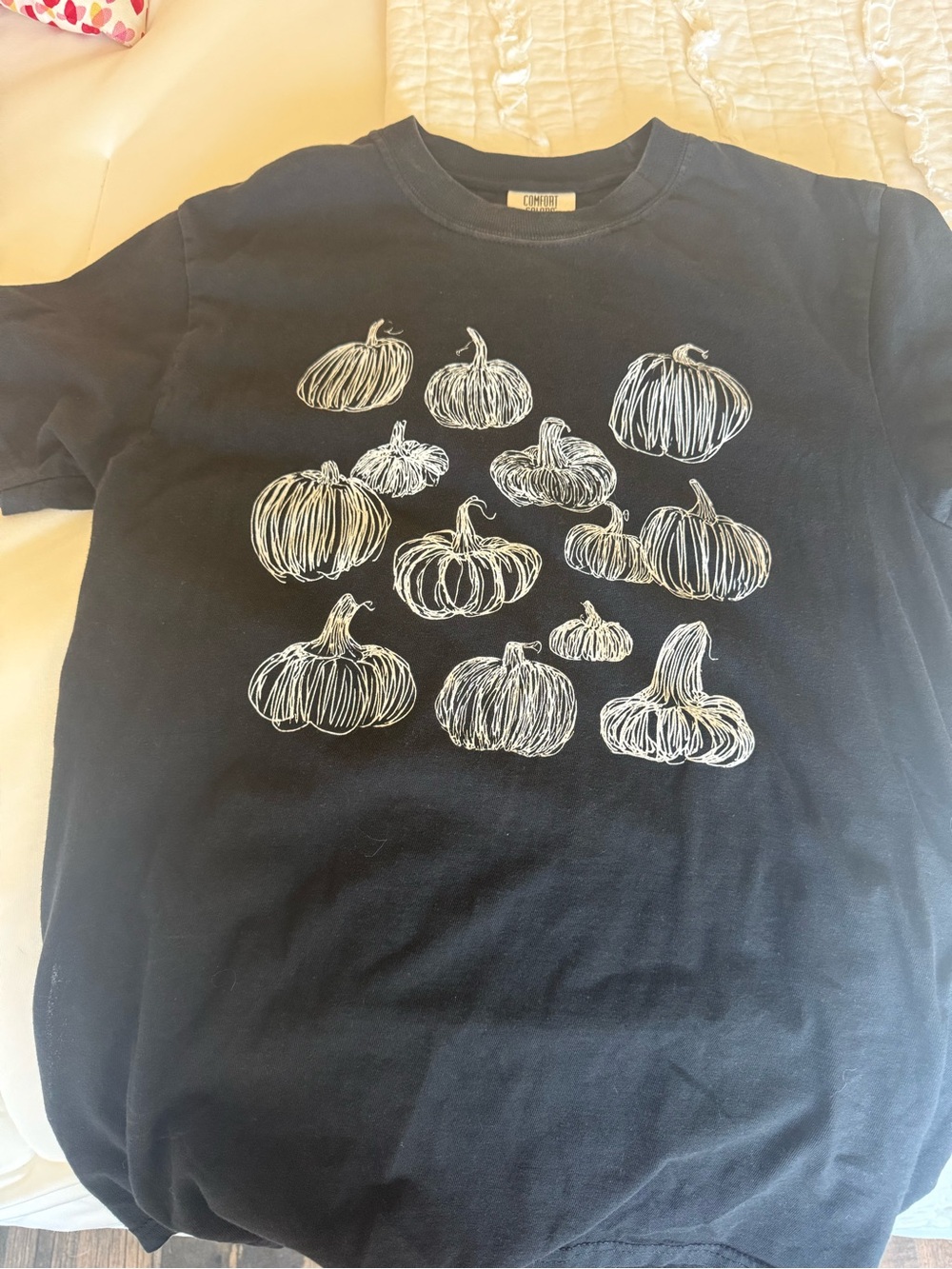 Comfort Colors Black Tee with White Pumpkin Sketches
